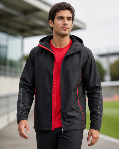 Razor Sports Jacket black and red on Australian male model