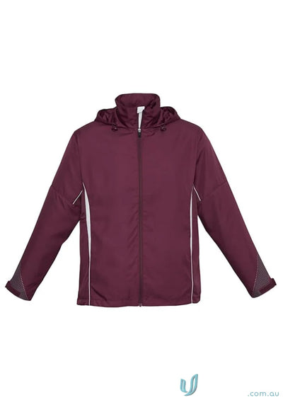 Maroon hooded Razor Sports Jacket J408M with white trim, Biz Collection Unisex Razor Jacket