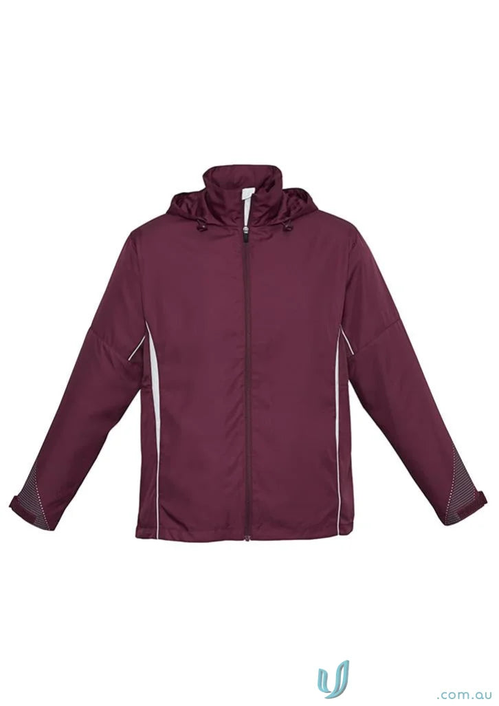 Maroon hooded Razor Sports Jacket J408M with white trim, Biz Collection Unisex Razor Jacket