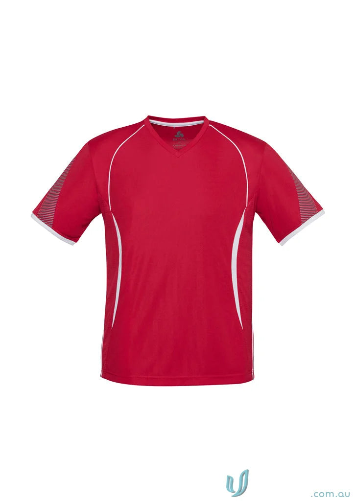 Razor Tee mens athletic shirt with self-fabric v-neck band and white trim