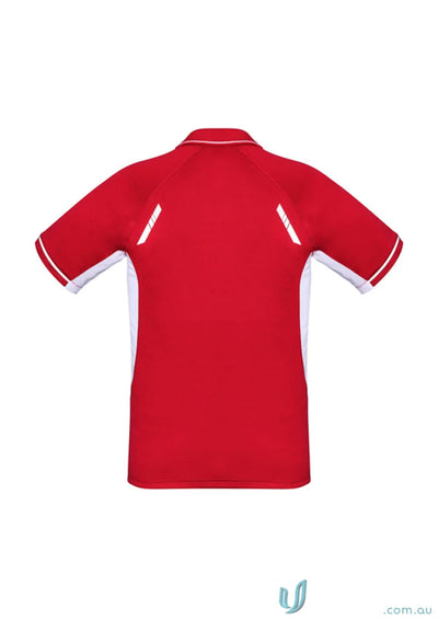Men’s Renegade Polo from Biz Collection featuring UPF rating and red and white design