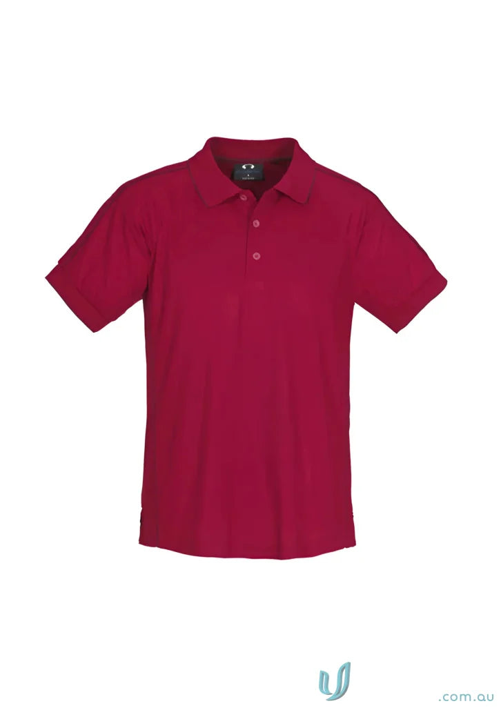 Mens resort polo shirt in dark pink with three buttons for effortless style