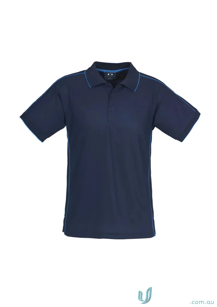 Mens Resort Polo in navy blue with light blue trim for effortless style