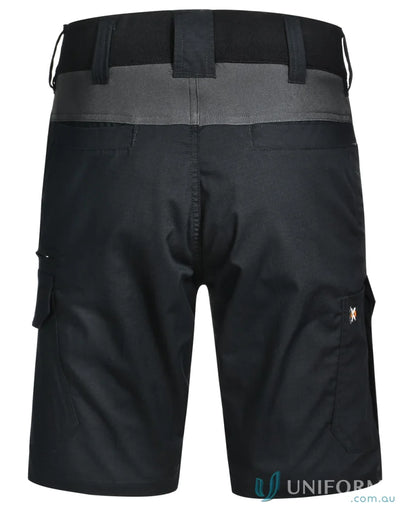 Black Ripstop Stretch Work Shorts with grey back yoke and multiple pockets for tough jobs