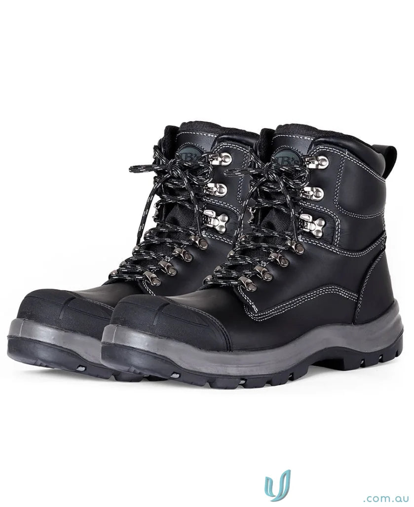 Pair of black leather Roadtrain Lace Up Safety Boots with resistant sole for work uniforms