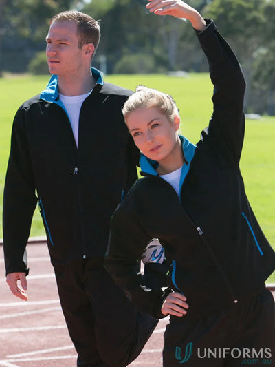 Athletic apparel set featuring Winning Spirit Rosewall SoftShell Jacket with contrasting polar fleece