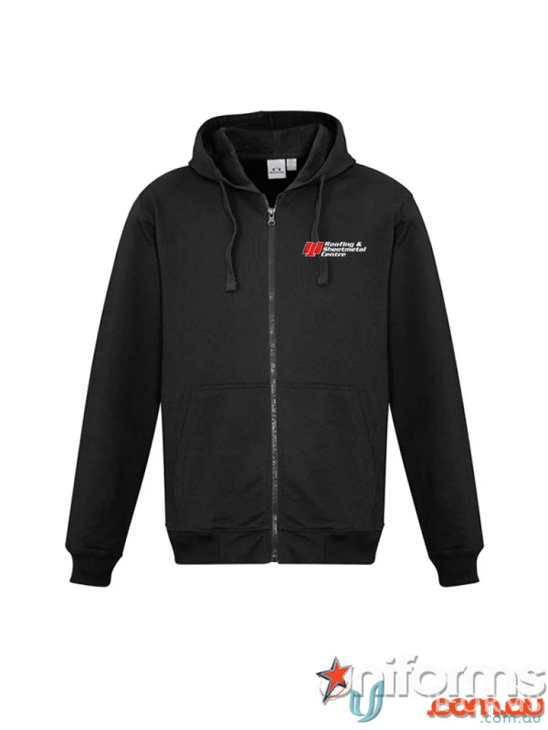 Black zip-up hoodie from RS Centre EMB Mens Zip Hoodie, perfect for work uniforms or workwear