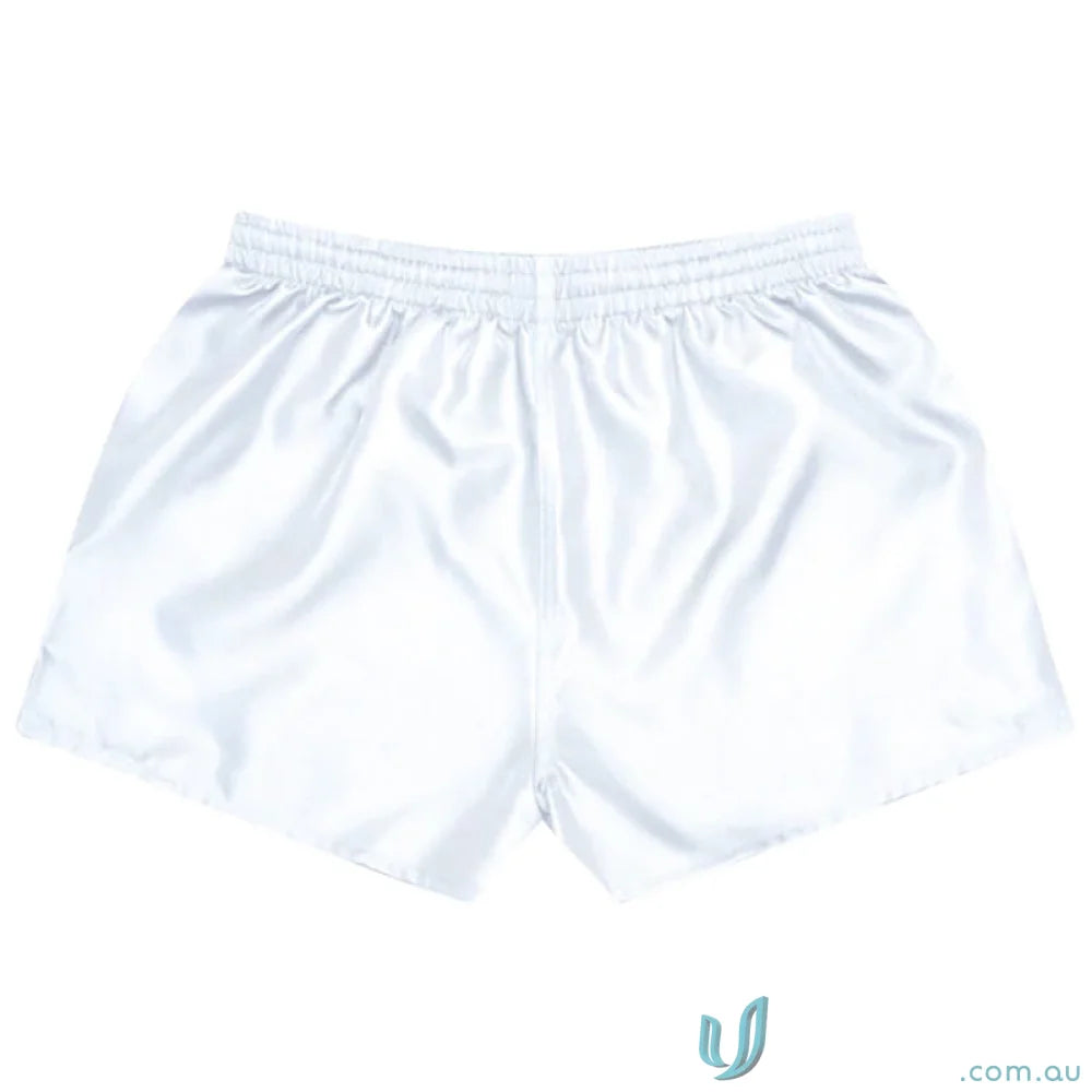 White satin athletic shorts from Rugby Mens Shorts, perfect for uniforms or workwear