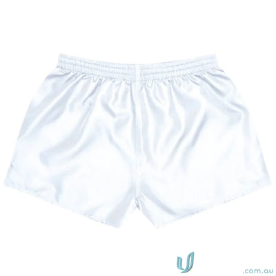White satin athletic shorts from Rugby Mens Shorts, perfect for uniforms or workwear