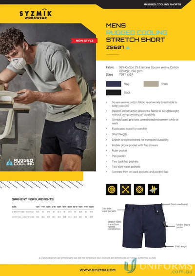 Men’s Rugged Cooling Stretch Shorts showing sun protection and ultra comfort