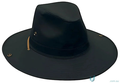 Black leather outback hat from Safari Cotton Twill Hat collection, perfect cotton twill hat style