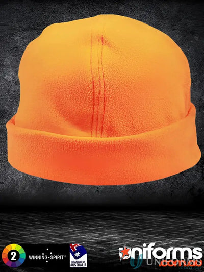 Orange fleece beanie from Winning Spirit Safety featuring spirit safety polar fabric