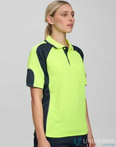 Womens neon yellow and dark gray Safety Polo with Underarms Mesh, SW61 high-vis polo