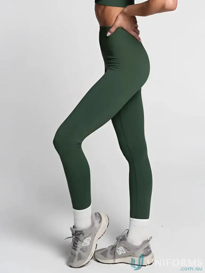 Dark green high waisted seamless scrunch leggings made of stretchy fabric perfect for comfortable uniforms or workwear