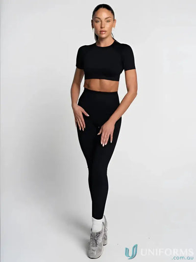 Black seamless invisible scrunch onyx leggings with high waist perfect for workwear and comfortable uniforms