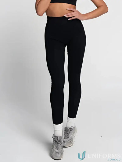 Black high-waisted seamless invisible scrunch onyx leggings made of stretchy material perfect for workwear uniforms