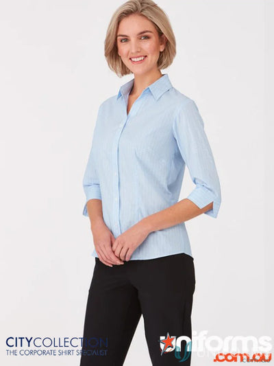 Light blue Shadow Stripe Ladies 3Qtr Shirt perfect for uniforms and workwear