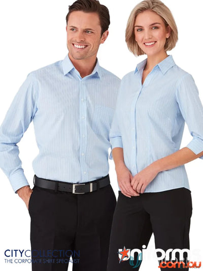 Shadow stripe ladies 3qtr shirt in light blue for uniforms and workwear style