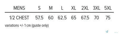 Men’s clothing size chart for Sheffield Mens Jacket, perfect for workwear or uniforms