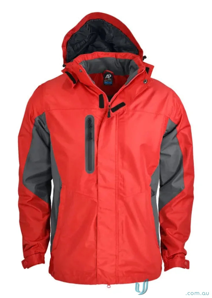 Red and gray hooded Sheffield Mens Jacket, perfect workwear or casual uniforms