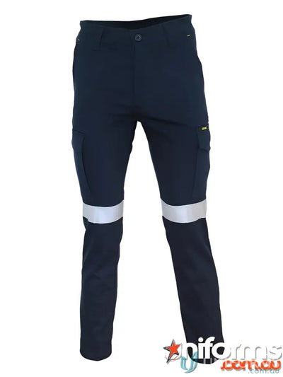 Navy blue SlimFlex Taped Cargo Pants with reflective stripes, perfect taped cargo pants