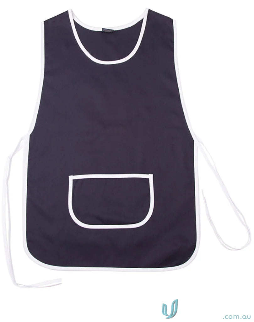 Navy blue apron with white trim from winning spirit smock ap05 ladies smock apron