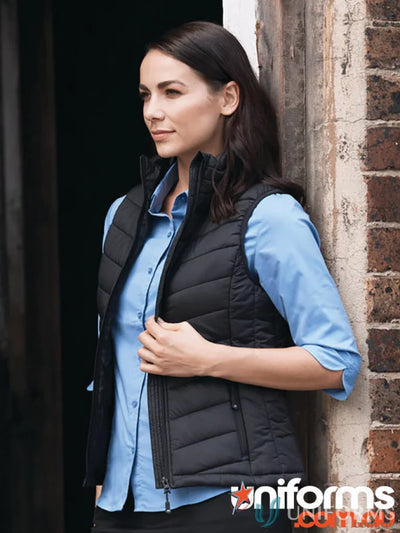 Woman’s black quilted vest from Snowy Ladies Vest - perfect workwear for uniforms