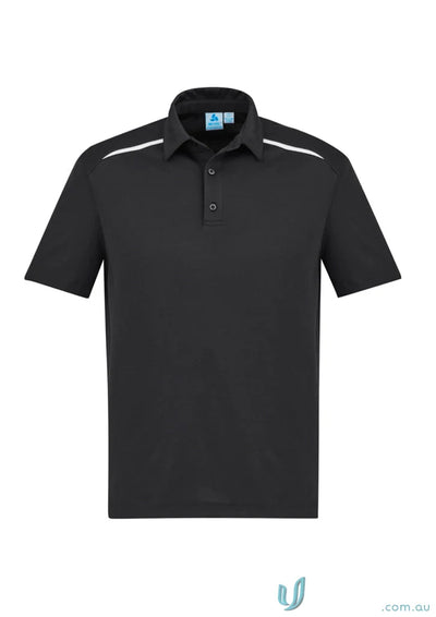 Sonar Polo black short-sleeve polo shirt with white shoulder stripes from BizCool contrast panels collection, perfect for reliable uniforms