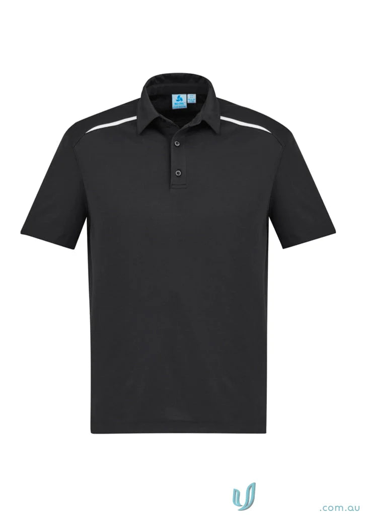Sonar Polo black short-sleeve polo shirt with white shoulder stripes from BizCool contrast panels collection, perfect for reliable uniforms