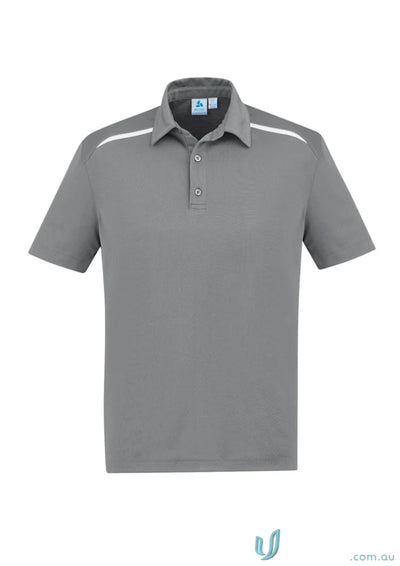 Gray Sonar Polo shirt with white shoulder stripes from BizCool Contrast Panels collection