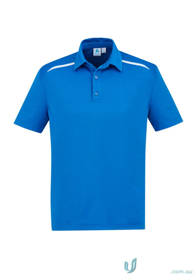 Sonar Polo collection blue polo shirt with white shoulder stripes for reliable uniforms