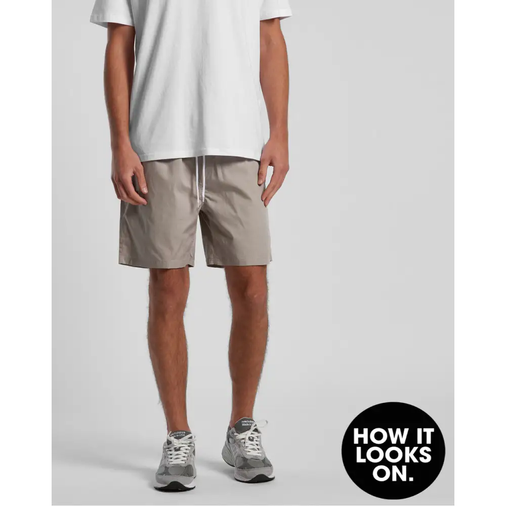 Beige cotton sorrento beach shorts with drawstring waistband perfect for casual workwear and comfortable uniforms