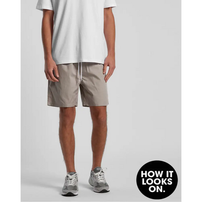 Beige cotton sorrento beach shorts with drawstring waistband perfect for casual workwear and comfortable uniforms