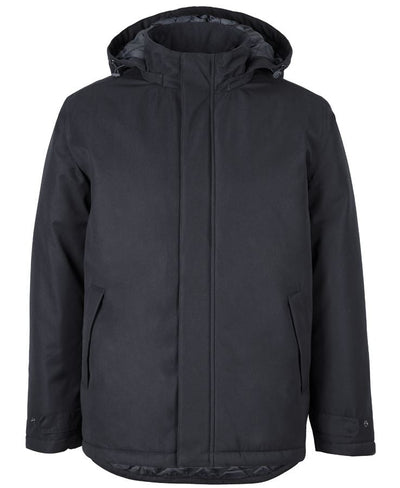 Black Southern Lands Jacket with quilted lining, pockets, adjustable sleeve openings