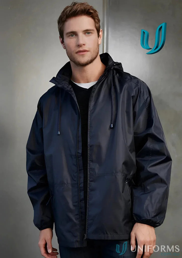 Navy hooded rain jacket from Spinnaker Jacket J833, perfect for light rain, biz collection unisex