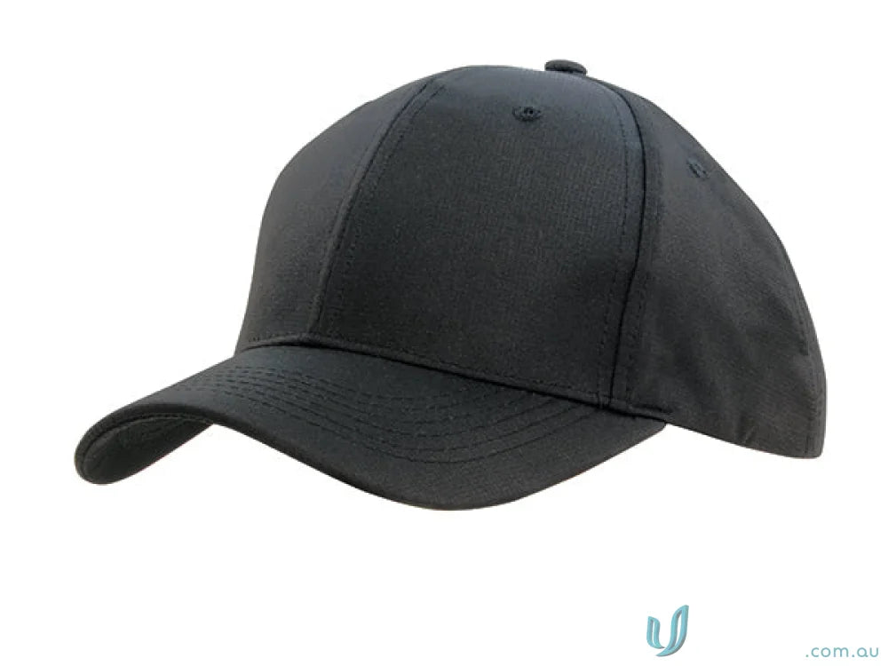 Black Sports Ripstop Cap in high stock range with wide fit and days imprint options
