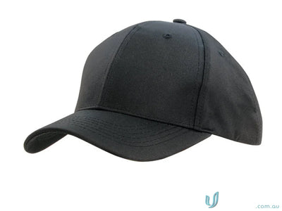 Black Sports Ripstop Cap in high stock range with wide fit and days imprint options