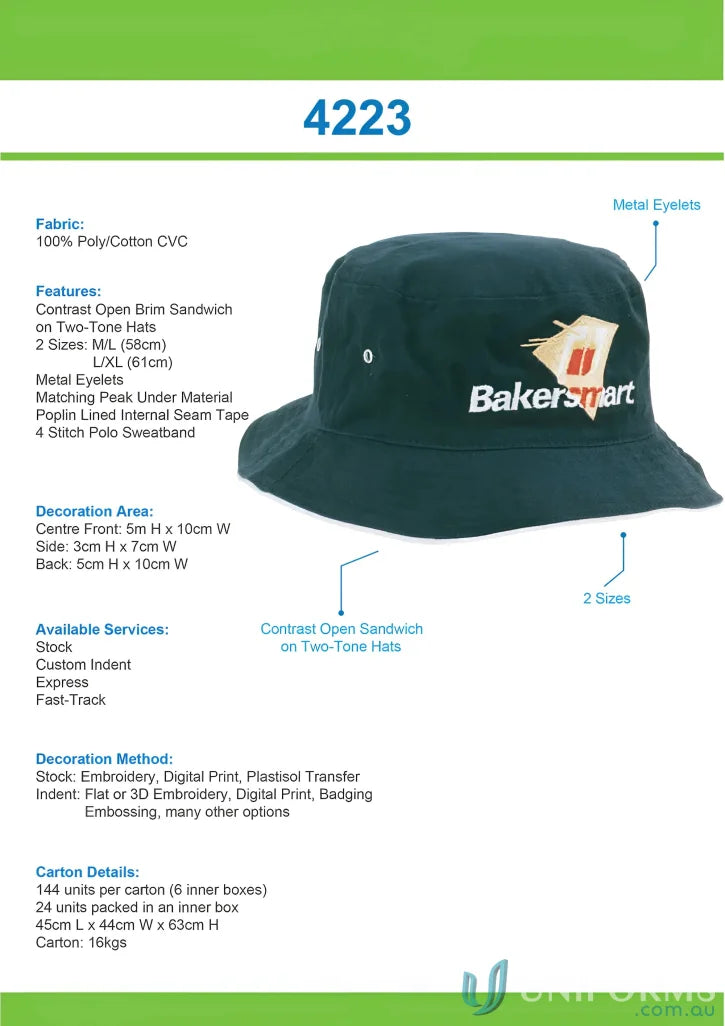 Dark green Sports Twill Bucket Hat for style and sun protection
