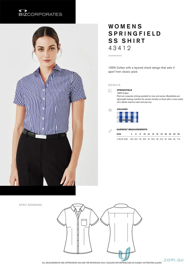 Womens Springfield shirt with springfield short sleeve and yarn-dyed check pattern