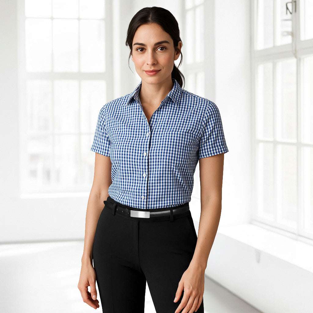 Springfield ladies yarn-dyed check short sleeve shirt back view