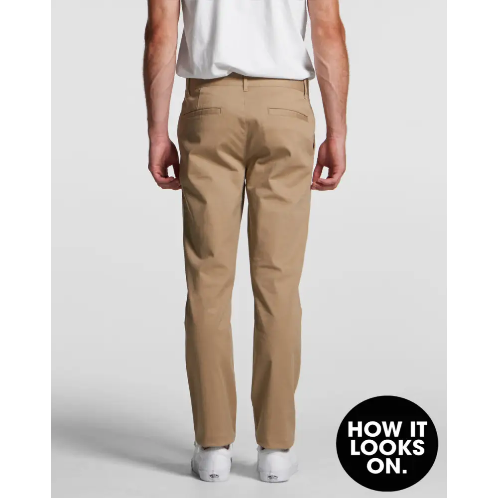 Khaki standard slim pants with a clean tailored fit and subtle stitching perfect for workwear and uniforms