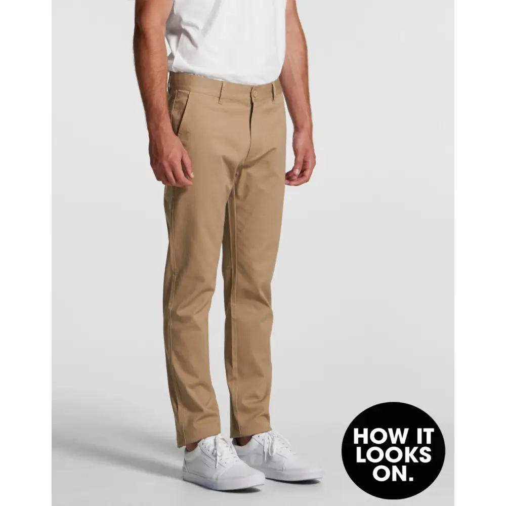 Khaki chino standard slim pants with clean straight-leg cut and classic front pockets ideal for work uniforms