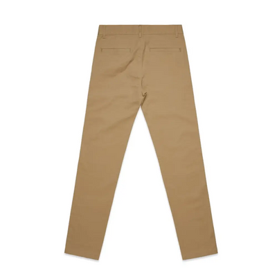 Back view of tan standard slim pants with clean tailored fit and classic pockets ideal for work uniforms and workwear
