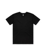 Black t-shirt with short sleeves and crew neck.