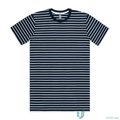 Navy blue and white striped short-sleeve Staple Stripe Tee for casual style