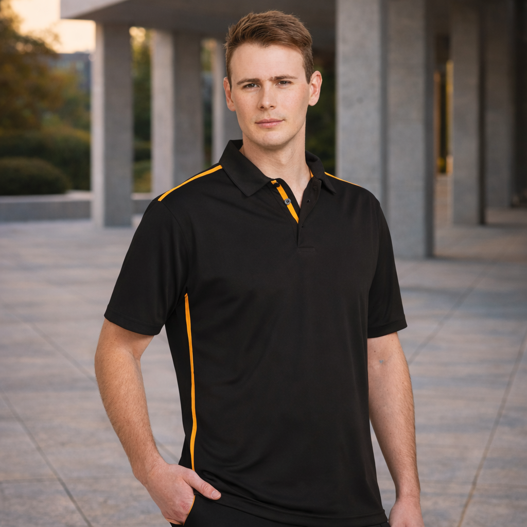 Staten rapid cool polo ps83 staten polo shirt black with yellow trim