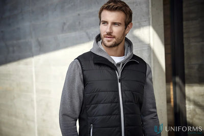 Mens stealth vest featuring black quilted design and core warm polyfil insulation