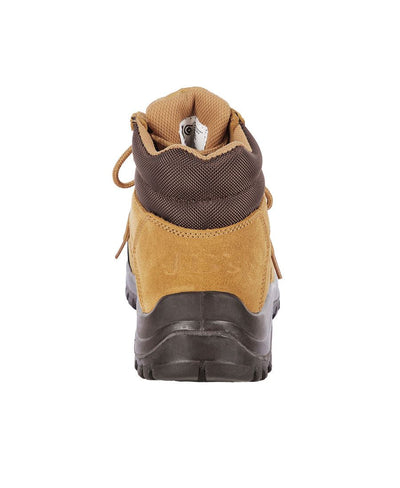 Steeler Lace Up Safety Boot with tan brown suede, rugged resistant sole, toe