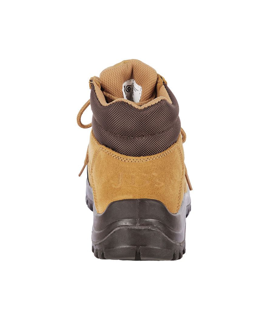 Steeler Lace Up Safety Boot with tan brown suede, rugged resistant sole, toe