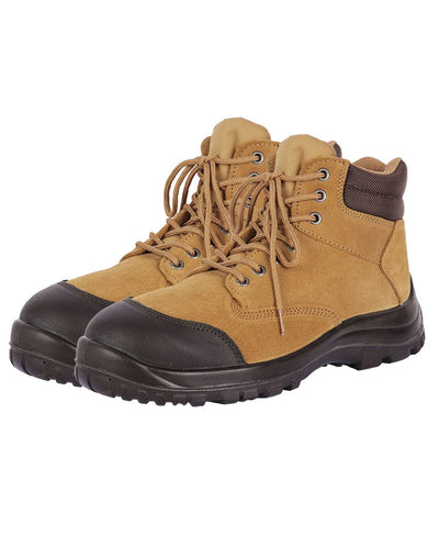 Tan suede Steeler Lace Up Safety Boot with resistant black rubber toe and sole